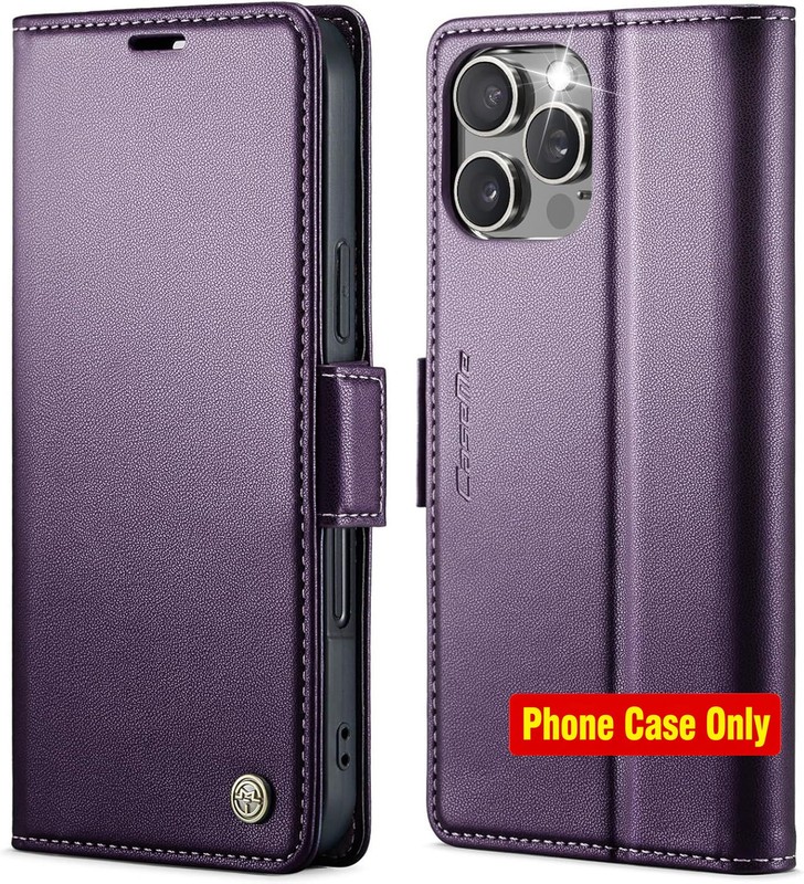 Purple RFID Blocking Wallet Case for Apple iPhone 16 Pro, Men & Women, Folio Fli