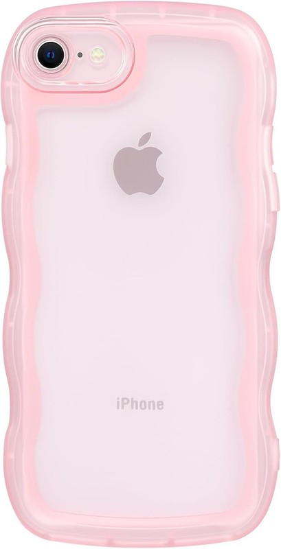 Cute Case for iPhone SE 2020/ SE 2022, Curly Wave Frame iPhone 7/8 Clear Pink Co