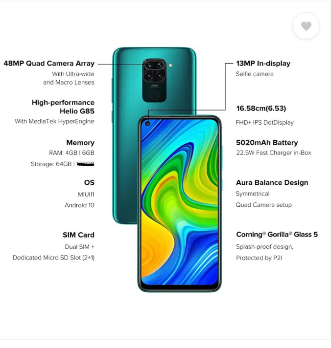 Xiaomi Redmi Note 9 – 64 GB – Forest Green (Unlocked)