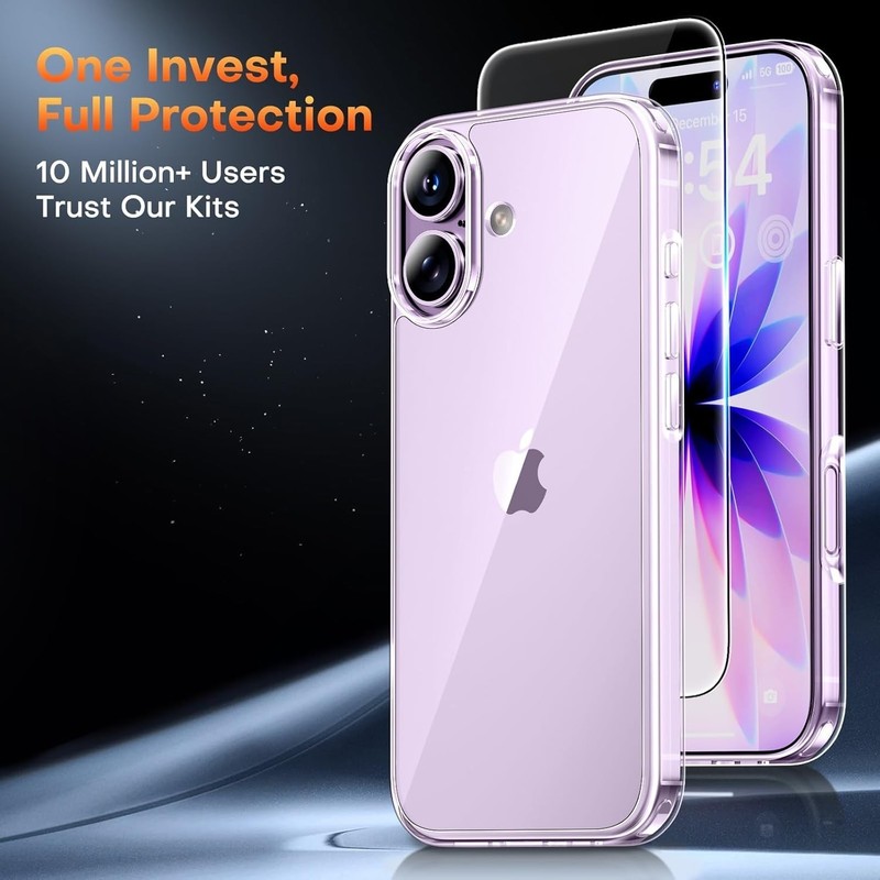 iPhone 17 Case, Anti-Yellowing Clear with Screen Protector, Shockproof Slim Desi gallery