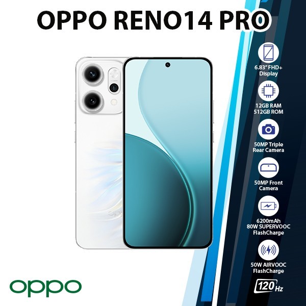 OPPO Reno14 Pro 5G Android Cell Phone (WHITE/12GB+512GB/Dual SIM/Unlocked)