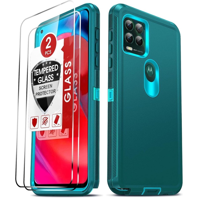 Moto G Stylus 5G 2021 Case, 3 in 1 Heavy Duty Shockproof w/2 Tempered Glass