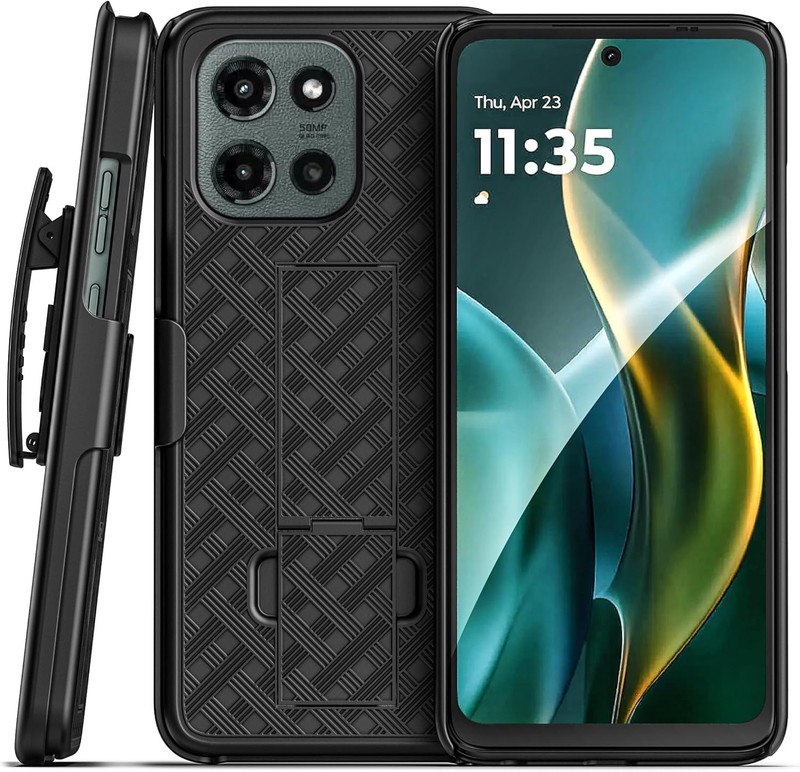 DuraClip for Moto G 2025 Case with Belt Clip Holster and Kickstand – Black