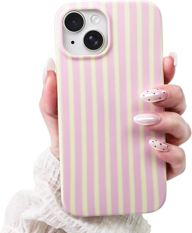 Cute Aesthetic Striped Cover for iPhone 14 Plus & 15 Plus, Soft TPU Stylish Case