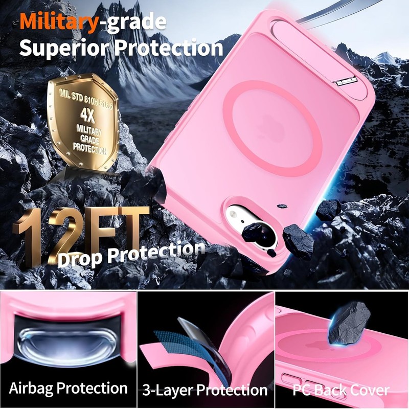 Magnetic for iPhone 17e Case/iPhone 16e Case with Metal Stand, Pink gallery