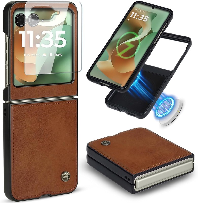 Leather Folio Magnetic Case for Motorola Razr 2026/2025/2024 with Screen Protect