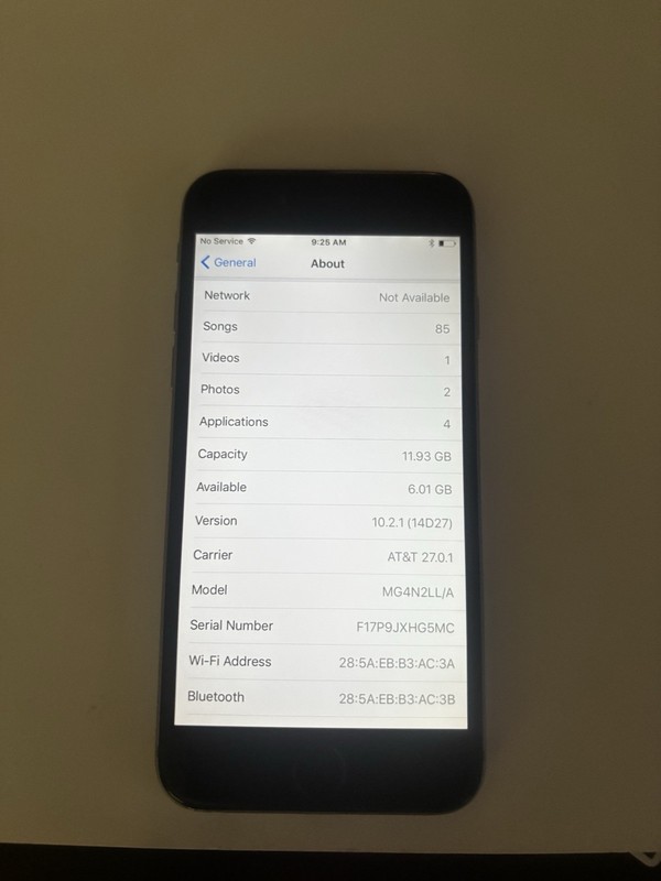 At&T Apple iPhone 6 16GB Grey No Touch ID Good Condition Used IOS 10.2.1 gallery