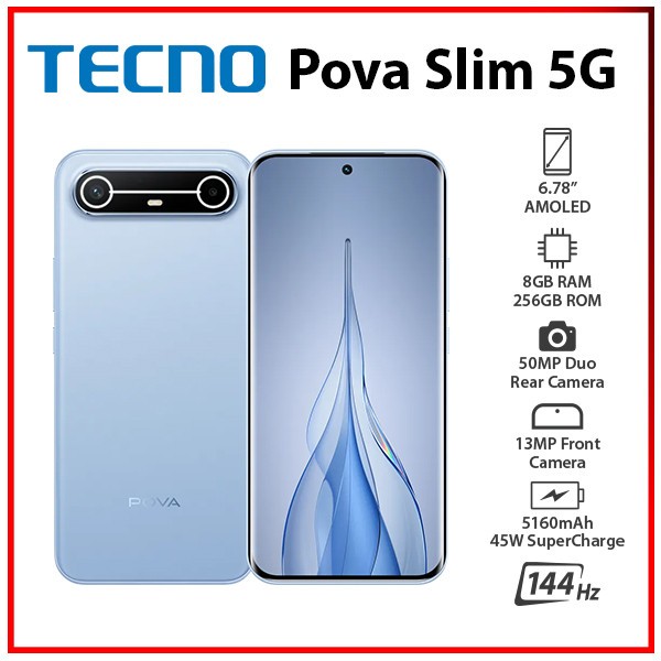 NEW TECNO Pova Slim 8GB+256GB BLUE Octa Core Unlocked Android Cell Phone