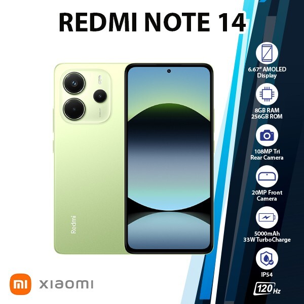 Xiaomi Redmi Note 14 4G Android Cell Phone (Green/8GB+256GB/Dual SIM/Unlocked)
