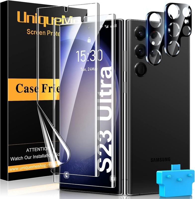 [2+2+1 Pack] Flexible TPU Screen & Camera Lens Protectors for Galaxy S23 Ultra
