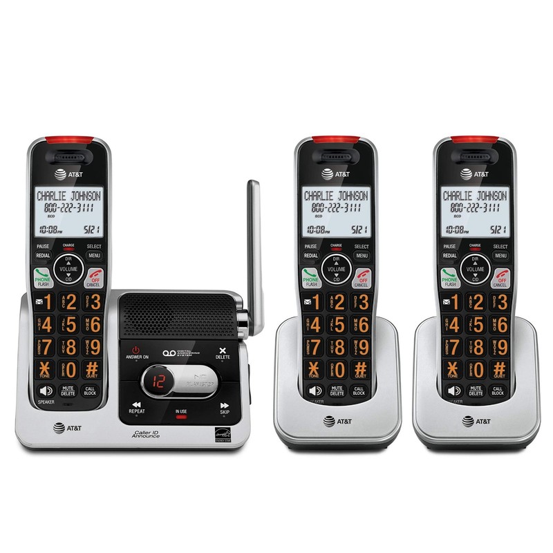 AT&T BL102-3 DECT 6.0 3-Handset Cordless Phone System Answering Machine Silver