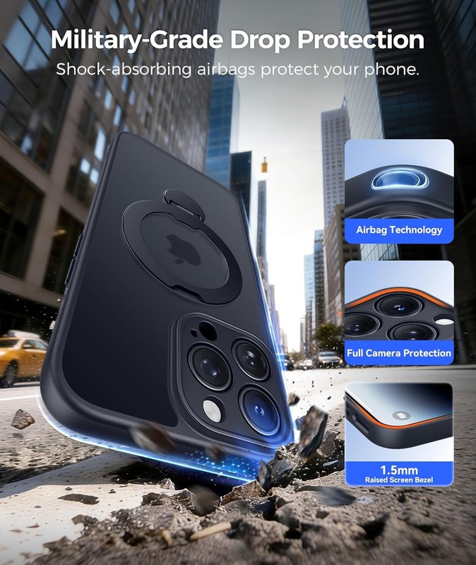 iPhone 14 Pro-Max Case: [360 Spin Magnetic Stand] [Screen Protector] Black gallery