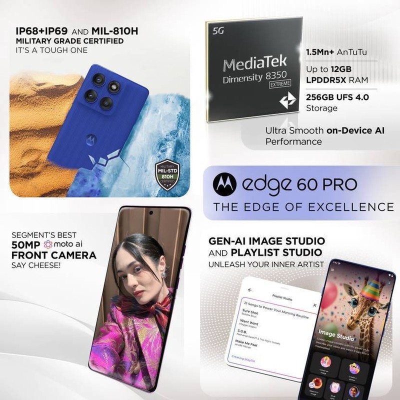 MOTOROLA Edge 60 Pro 5G (Blue 256GB 8GB RAM) Dimensity 8350 Global Version. gallery