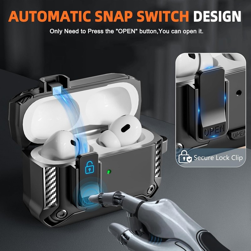 Black Case for AirPods Pro 1st/2nd with Phone Stand, Snap Switch Lock, Cleaner K gallery