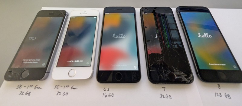 Apple iPhone Mixed Lot of 5 Phones, 2x SE, 1x 6s, 1x 7, 1x 8, Locked