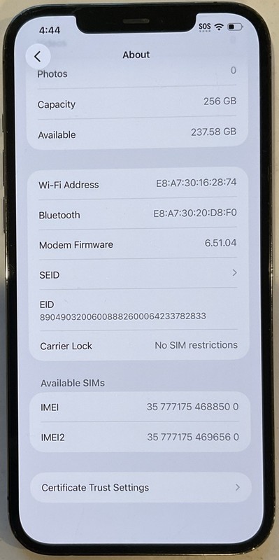 USED GSM UNLOCKED, GRAPHITE iPhone 12 PRO MAX, 256GB A2342 MG9F3LL/A FOR REPAIR gallery