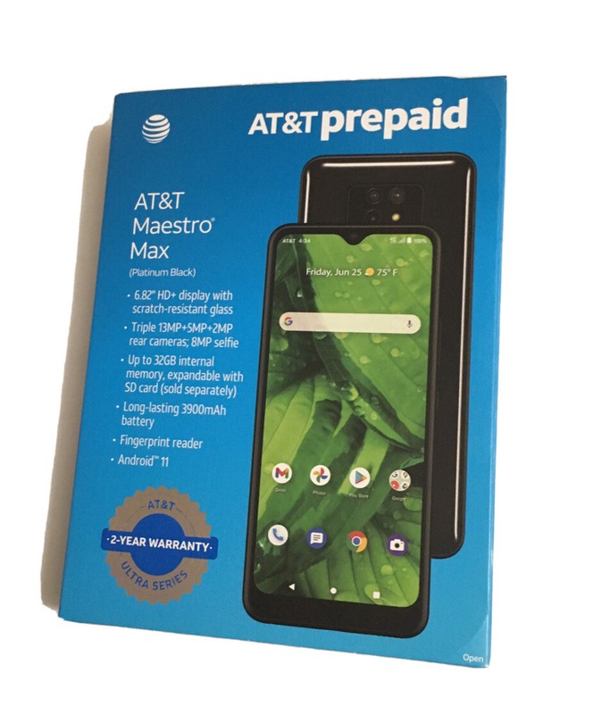AT&T MAESTRO MAX(PLATINUM BLACK)6.8”/ 32GB PREPAID(FINGERPRINT READER)CELL PHONE