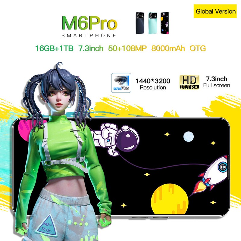 NEW M6 Pro Smartphone 16+1TB 7.3'' Android 13 Unlocked 50+108MP 8000mAh Dual SIM gallery