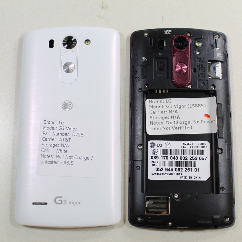 Gold Silver Scrap Recovery Lot of 2 LG G3 Vigor LS885 D725 AT&T Smartphone