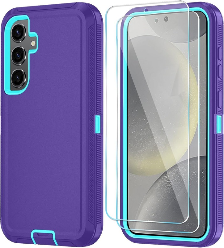 Heavy Duty 3 in 1 Phone Case for Samsung Galaxy S24 Plus with HD Protector, Purp