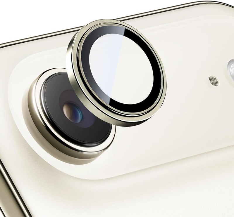9H Tempered Glass Camera Lens Protector for iPhone Air, Gold Metal Ring
