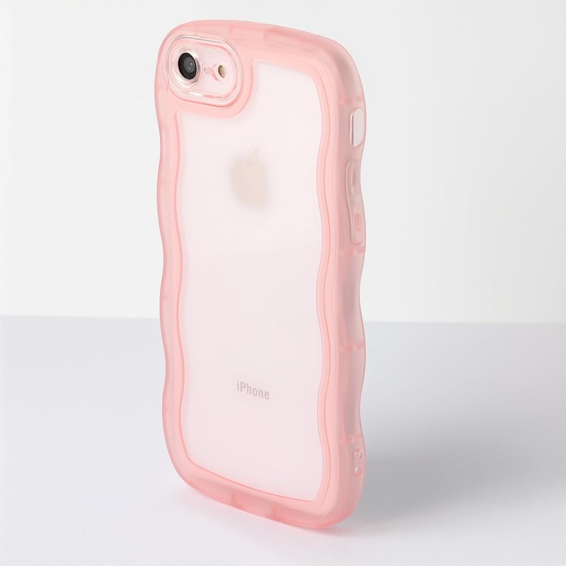 Cute Case for iPhone SE 2020/ SE 2022, Curly Wave Frame iPhone 7/8 Clear Pink Co gallery