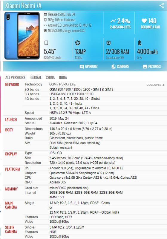 Xiaomi Redmi 7A 2GB/16GB 2GB/32GB ROM 13MP Android 4G LTE Phone 5.45" gallery