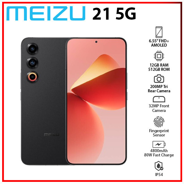 (New) MEIZU 21 5G 12GB+512GB BLACK Dual SIM Unlocked Android Cell Phone