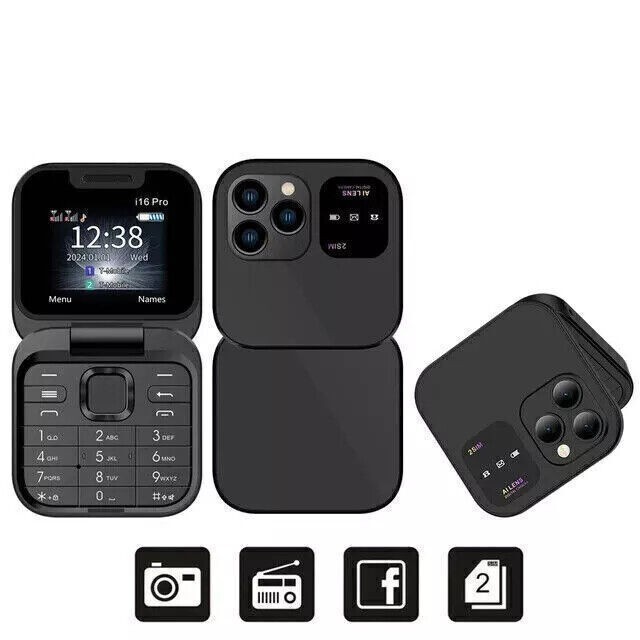 For i16Pro Mini Unlocked Flip Mobile Phone 2 SIM Card Small Display Foldable New
