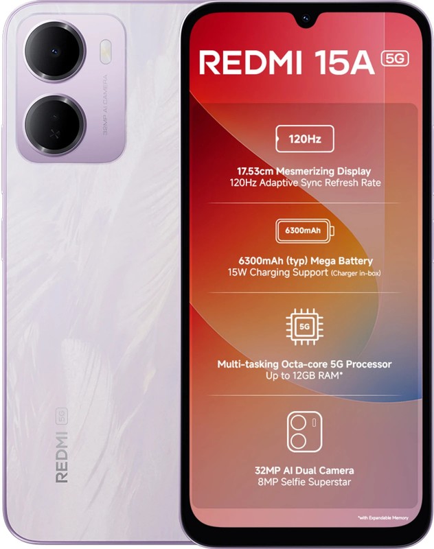 REDMI 15A 5G (Purple, 128 GB 4 GB RAM) T8300 Octa Core Processor Global Version