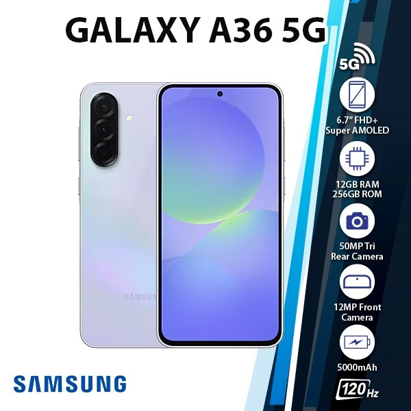 Samsung Galaxy A36 5G Android Cell Phone (Lavendar/12GB+256GB/Dual SIM/Unlocked)