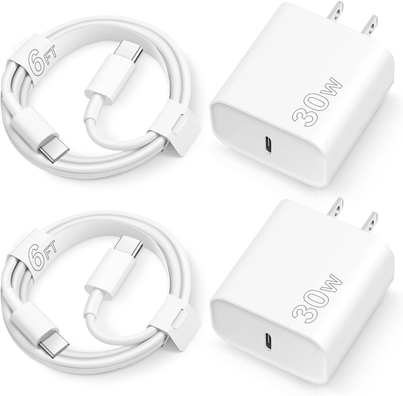 iPhone 17 16 15 Charger Fast Charging 30W USB C Block Type C 2 Pack 6FT Cord