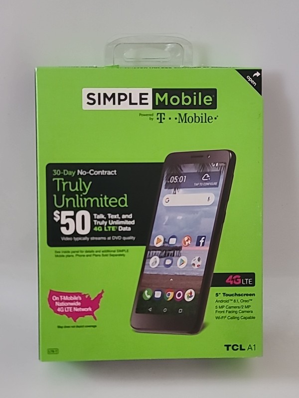 SIMPLE Mobile -Alcatel TCL A1 A501DL 16GB Cellphone Truly Unlimited Black 4G LTE