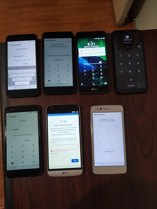 Lot of 7 Mixed model LG K31 L355DL 32GB and other Smartphone For parts