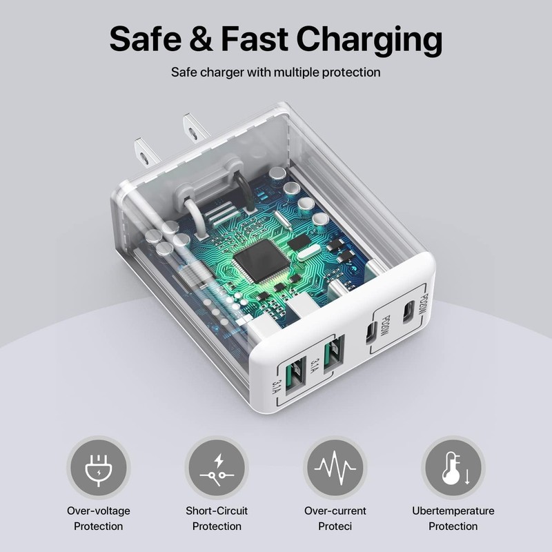 USB C Wall Charger, 40W 4-Port Fast Charging Block Dual Port PD+QC Wall Plug gallery