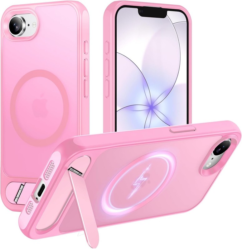 Magnetic for iPhone 17e Case/iPhone 16e Case with Metal Stand, Pink