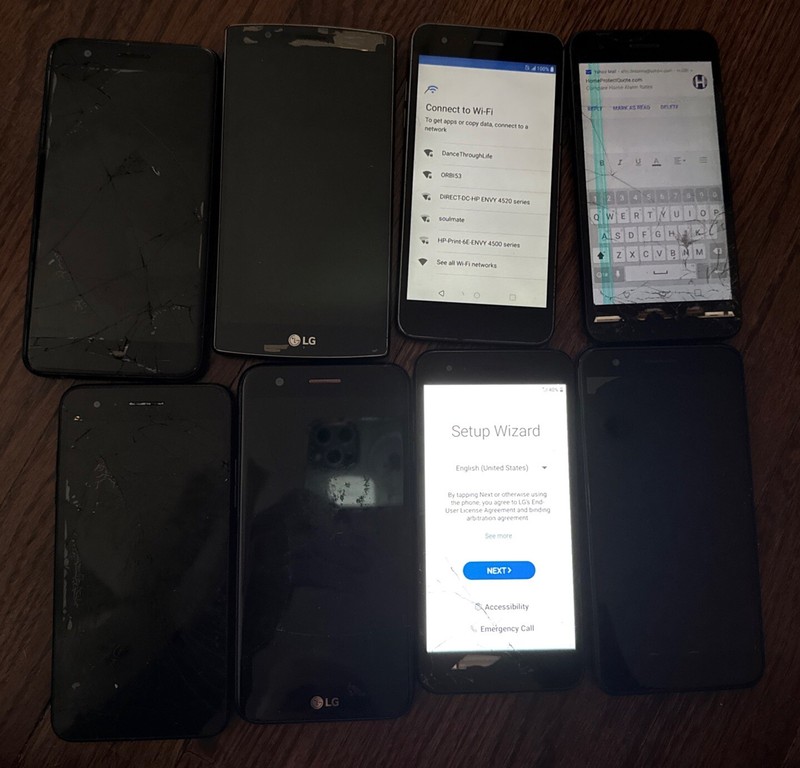 Lot of 8 LG K20 K30 G4 Aristo 2 3 Zone 4 Smartphones [BROKEN] Fast Ship Cracks
