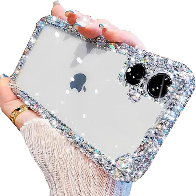 Clear Glitter Case for iPhone 16, Cute Luxury Bling Sparkly Diamond Rhinestone