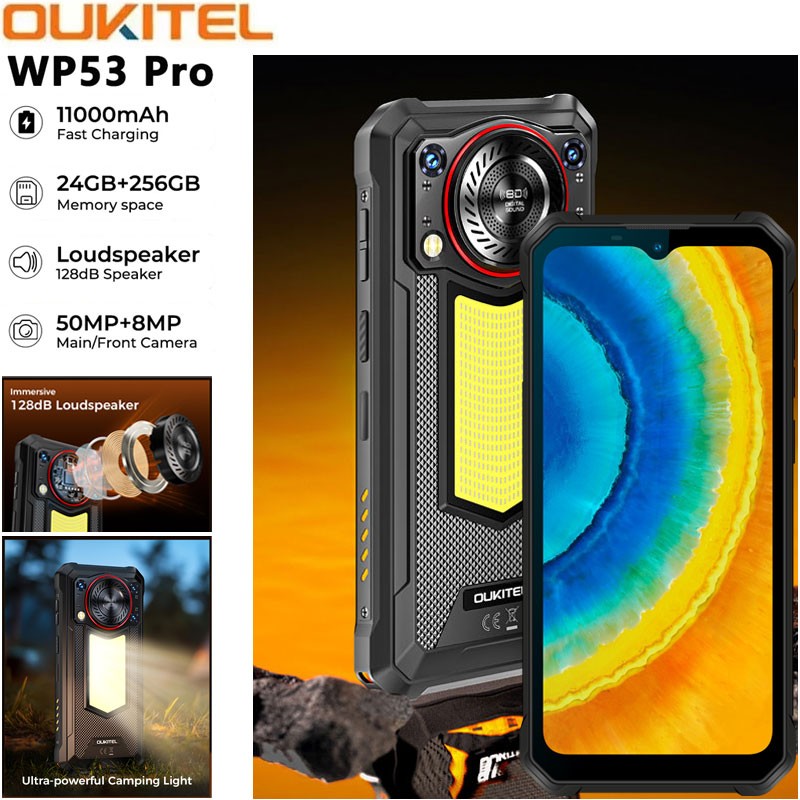 Global OUKITEL WP53 PRO 4G Rugged Phone Android 15 Mobile Waterproof 11000mAh