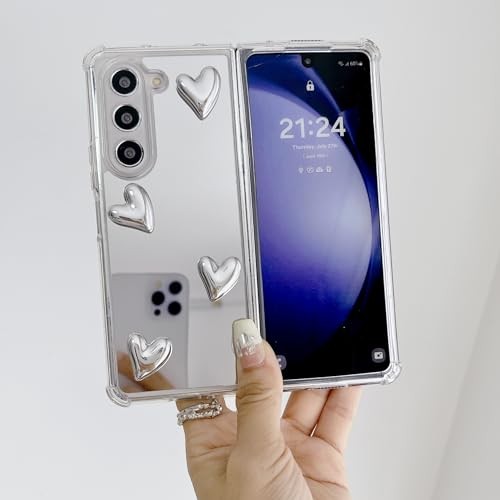 for Galaxy Z Fold 6 Case Cute Love Heart Soft Silicone Makeup Mirror Shockproof gallery