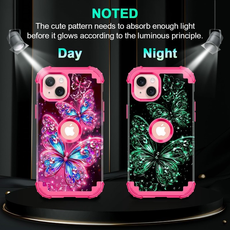 iPhone 15 Plus Case, Glow in The Dark Three Layer Heavy Duty Shockproof Protecti gallery