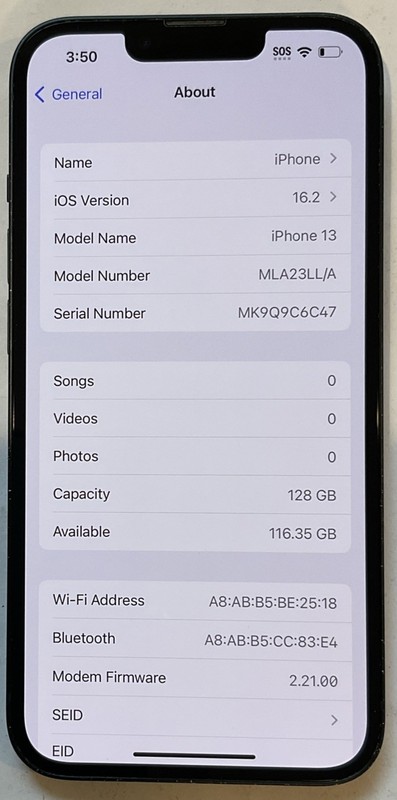 USED, GSM UNLOCKED MIDNIGHT iPhone 13, 128GB A2482 MLA23LL/A 98% BATTERY (16.2) gallery