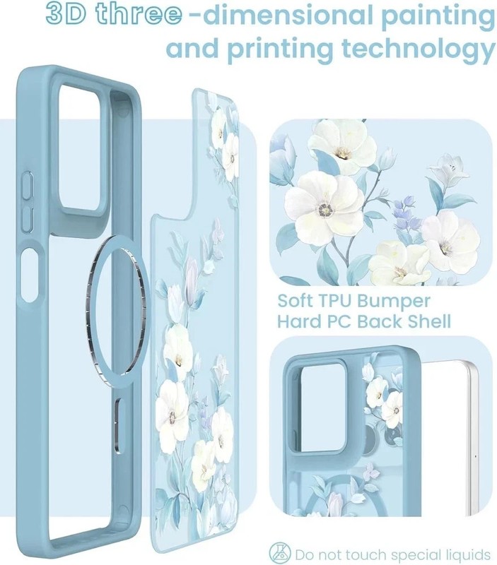 Motorola Moto G Power 5G 2025/2026 Floral Phone Case with Screen Protector, Blue gallery