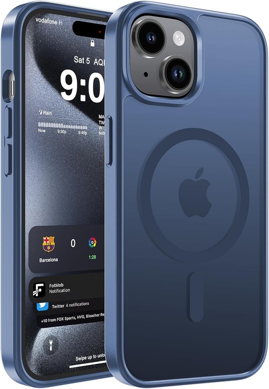 Slim Blue Magnetic Matte Case for iPhone 13, 14 (6.1-Inch) & iPhone 15, Shockpro