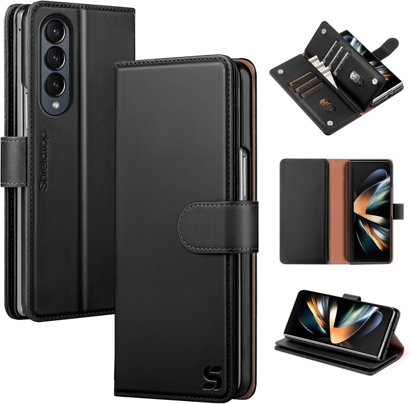 RFID Blocking PU Leather Wallet Case for Samsung Galaxy Z Fold 4, Black, Kicksta