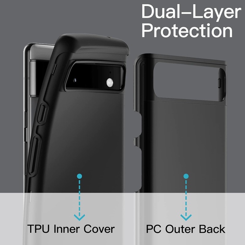Case for Google Pixel 6a 6.1-Inch 2022, Dual-Layer Shockproof Phone Cover (Black gallery