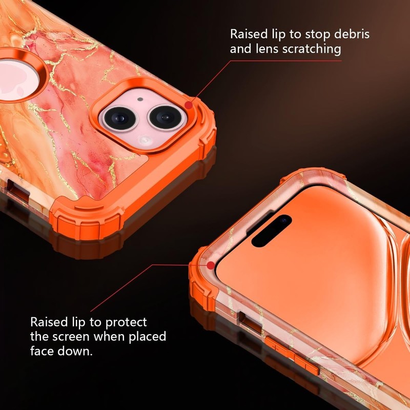 For iPhone 15 Plus Case, Three Layer Heavy Duty Shockproof Protection Orange gallery