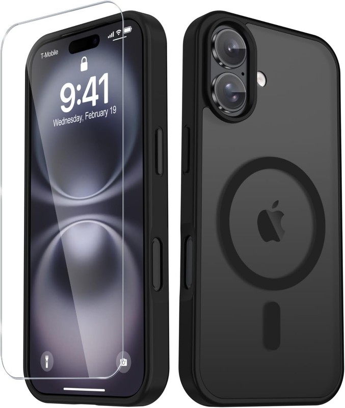iPhone 17 Case, Matte Magnetic Phone Cover with 1 Screen Protector, Black