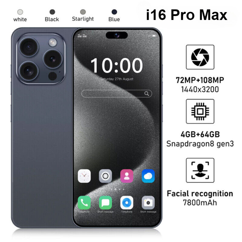 Unlocked 6.8&Prime; New Android Smartphone 6800mAh Dual Sim Mobile Phone 128GB Blue