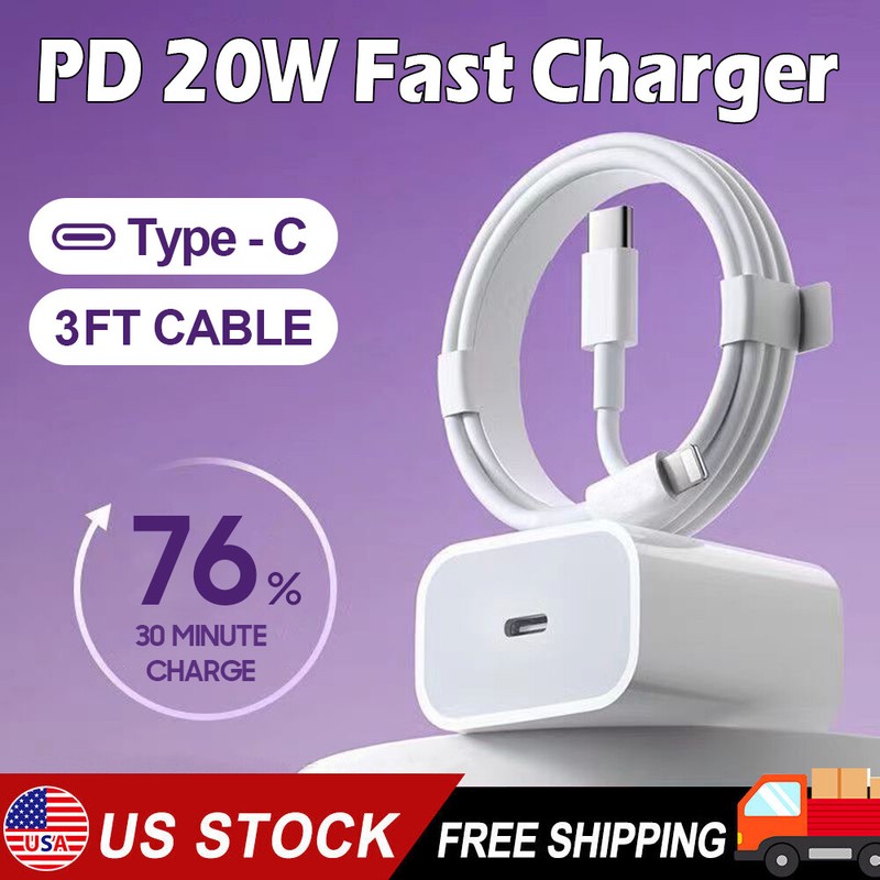 20W USB-C Fast Charger PD Adapter+3ft Cable For iPhone8 11/12/13/14 XR Pro iPad